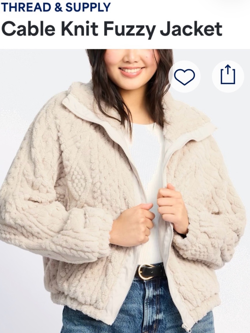Thread & Supply Cable Stitch Fleece Jacket Cream XL